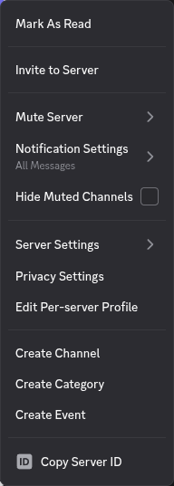 El menú contextual del servidor con "Copy Server ID" al final